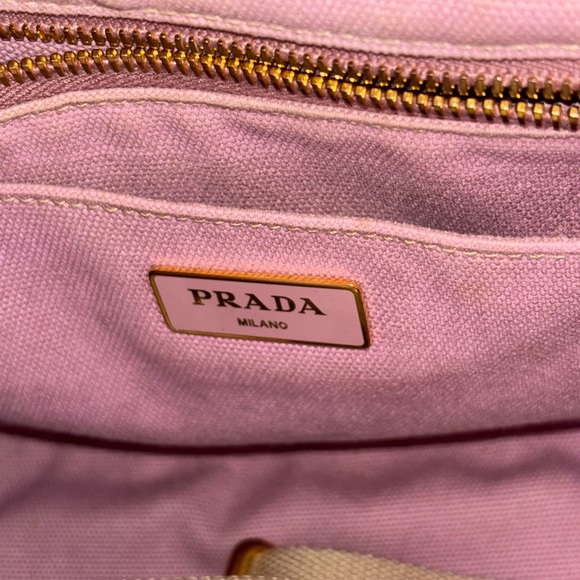 Authentic PRADA Canapa 2way Handbag Tote bag w/shoulder Strap baby pink Canvas - Picture 9 of 12